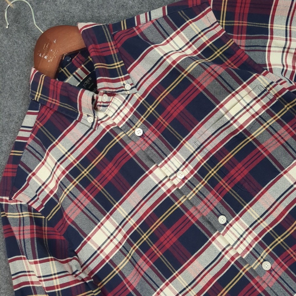 J.Crew Mens Oxford Slim Fit Plaid Button Down Shirt Navy Red White Yellow Small